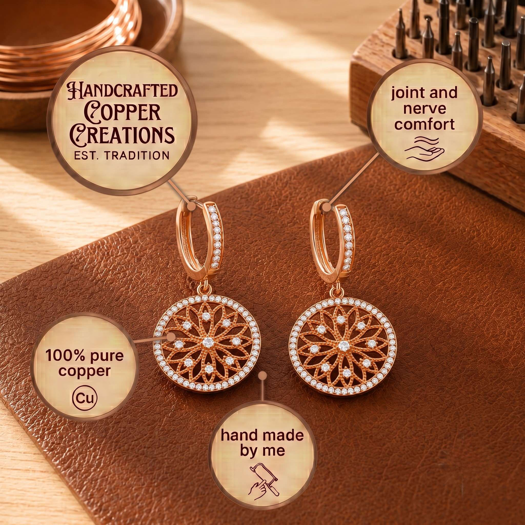 Wear Copper Mandala Copper Earrings