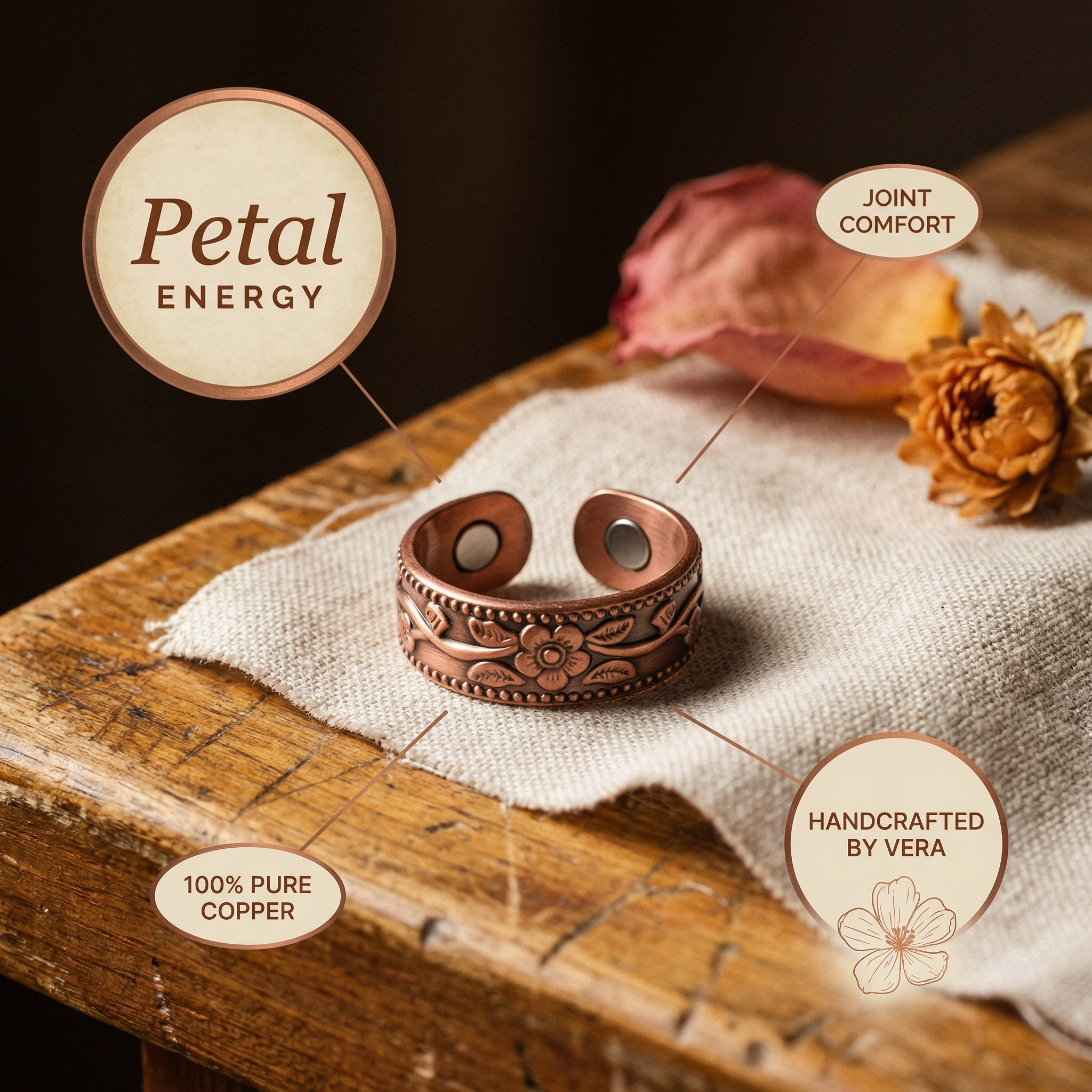 Wear Copper Petal Copper Ring