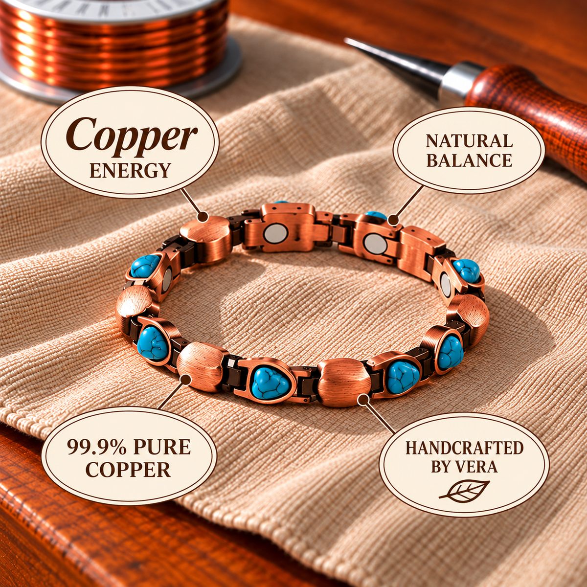 Copper Soul Aqua Heart Bracelet